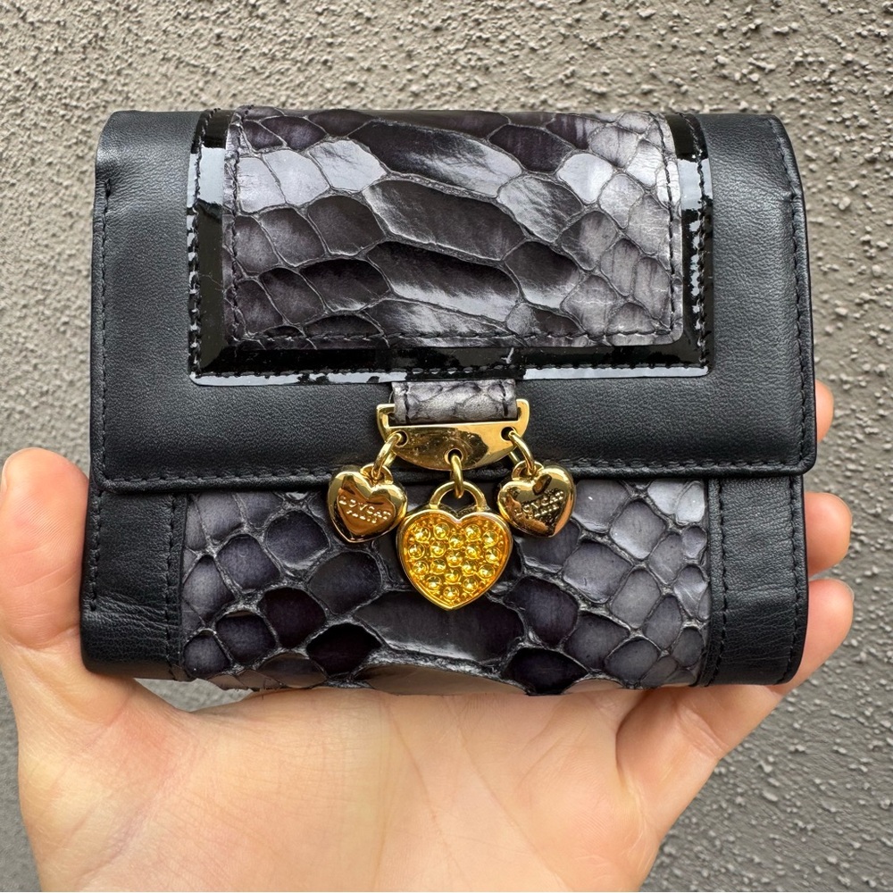 Lovcat Paris Black Leather Heart Charm Snap Wallet